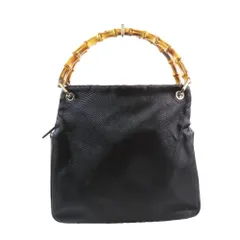 美品 GUCCI グッチ バンブー ハンドル ナイロン レザー ハンドバッグ トートバッグ オールド ヴィンテージ カバン ブラック レディース 古着 中古 USEDのサムネイル