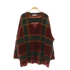 ズッカ zucca チェック 厚手 ニット カーディガン オーバーサイズ フリンジ M レッド グレー /MY ■OSのサムネイル