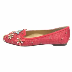 未使用 DOLCE&GABBANA ドルチェアンドガッバーナ フラット シューズ パンプス ビジュー クリスタル フラワー 37 24cm 赤 レッド レディース 古着 中古 USEDのサムネイル