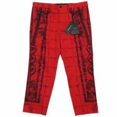 未使用 DOLCE&GABBANA ドルチェアンドガッバーナ レース総柄 チェック スラックス クロップド パンツ コットン 50 レッド メンズ 古着 中古 USEDのサムネイル