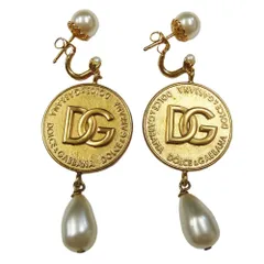 新品同様 DOLCE&GABBANA ドルチェアンドガッバーナ DGロゴ コインモチーフ パール ドロップ ピアス アクセサリー ゴールド レディース 古着 中古 USEDのサムネイル