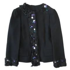 未使用 D&G DOLCE&GABBANA ドルチェ&ガッバーナ ドルガバ ビジュー ノーカラー ジャケット サイズ38 黒 ブラック レディース 古着 中古 USEDのサムネイル