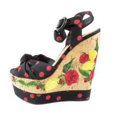 未使用 DOLCE & GABBANA ドルチェアンドガッバーナ ウェッジソールサンダル 薔薇柄 フラワー 刺繍 靴 シューズ ブラック 36.5 レディース 古着 中古 USEDのサムネイル