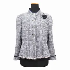 美品 Rene ルネ マリアケント MALHIA KENT ツイード ジャケット ブルゾン スタンドカラー ブローチ 2019年製 36 紺 白 ピンク レディース 古着 中古 USEDのサムネイル