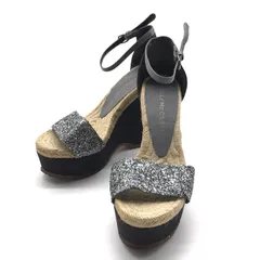 良品 Stella McCartney ステラマッカートニー シルバー グリッター サンダル ジュート ウエッジ ソール グレー ブラック レディース c493のサムネイル