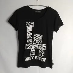 M1-04111 【Women】 baby Shoop (べイビーシュープ) 半袖 Tシャツ (F(XS以下相当))/黒、白 ゼブラ柄 全体的に毛玉有り HT-夏のサムネイル