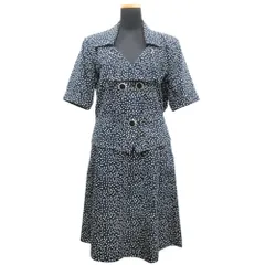 美品 YVES SAINT LAURENT イヴサンローラン 80's セットアップ ジャケット スカート 半袖 ヴィンテージ M 紺 ネイビー 白 ホワイト レディース 古着 中古 USEDのサムネイル