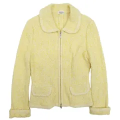 美品 FOXEY フォクシー サマーツイード ステンカラージャケット ジップアップ ブルゾン 38 イエロー レディース 古着 中古 USEDのサムネイル