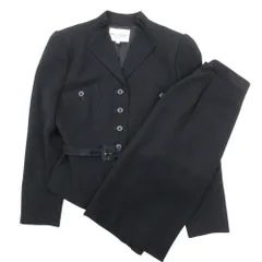 良品 miss ashida ミスアシダ サマーウール スカートスーツ セットアップ ジャケット 膝丈スカート 9 黒 ブラック レディース 古着 中古 USEDのサムネイル