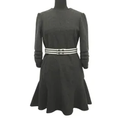 美品 BORDERS at BALCONY ボーダーズアットバルコニー ベルテッド ワンピース ドレス ウール バルーンスリーブ 36 グレー レディース 古着 中古 USEDのサムネイル