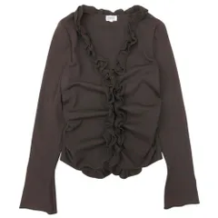 良品 FOXEY BOUTIQUE フォクシー ブティック フリル ニット カーディガン フレアスリーブ 羽織 カットソー 40 茶 ブラウン レディース 古着 中古 USEDのサムネイル