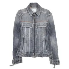美品 NICOLE CLUB FOR MEN ニコルクラブ フォーメン ジップアップ デニムジャケット ブルゾン ダメージ加工 46 グレー ブラック メンズ 古着 中古 USEDのサムネイル