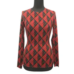 美品 MARINE SERRE マリーンセル ROYAL MOON CARREAUX TOP ロイヤルムーン セカンドスキン カットソー Tシャツ ロング 長袖 S レッド レディース 古着 中古 USEDのサムネイル