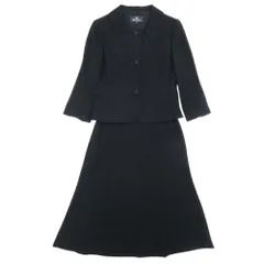 美品 Aquascutum アクアスキュータム フォーマル セットアップ 七分袖 ステンカラージャケット フレアスカート 7 黒 ブラック レディース 古着 中古 USEDのサムネイル
