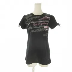 エレッセ ellesse Tシャツ テニス M 黒 ブラック 半袖 ロゴプリント クルーネック 袖リボン /CK20 ■ECB006のサムネイル