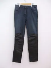 MM6×OPENING CEREMONY マルジェラ レザー切替デニムパンツ サイズ42 ジーンズ  ブルー ブラック レディース エムエムシックス×オープニングセレモニー【中古】2-1203G☆のサムネイル