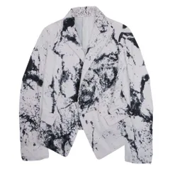 美品 bajra バジュラ テーラード ジャケット ブレザー シングル 一つ釦 ブルゾン コットン混 ストレッチ 総柄 2 白×黒 レディース 古着 中古 USEDのサムネイル