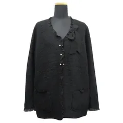 美品 INGEBORG インゲボルグ モヘヤ モヘア リボン フリル ノーカラー ジャケット ブルゾン サイズ9 黒 ブラック レディース 古着 中古 USEDのサムネイル