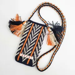 MARNI 24AW クロシェット ニット タッセル スマホショルダー ショルダーバッグ ネイビー オレンジ メンズ マルニ【中古】5-0210G◎のサムネイル