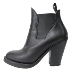 良品 ACNE アクネ サイドゴア レザー チェルシー ショート ブーツ シューズ 靴 ブロック ヒール サイズ38 24cm相当 黒 ブラック レディース 古着 中古 USEDのサムネイル