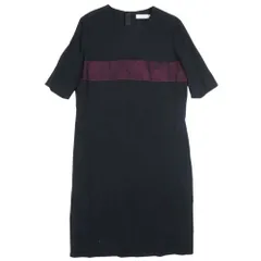 美品 LANVIN ランバン シルク切替 ワンピース ドレス 五分袖 ひざ丈 ハーフ 38 黒 ブラック 紫 パープル レディース 古着 中古 USEDのサムネイル
