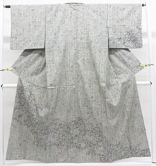 本場大島紬 特・横双絣 正絹 中古 ライトグレー 笹 水色 白大島 【mm49