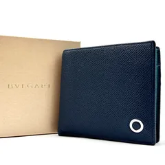 未使用に近い ブルガリ BVLGARI ブルガリブルガリ 二つ折り財布 コンパクトウォレット レザー 本革 ネイビー 紺 グリーン バイカラー 夏休み 帰省 お盆 敬老の日 シルバーウィーク 秋 ギフト ご褒美のサムネイル