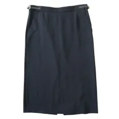 未使用 EMPORIO ARMANI エンポリオアルマーニ ウール ハーフ スカート レザー サイドベルト サイズ40 紺 ネイビー レディース 古着 中古 USEDのサムネイル