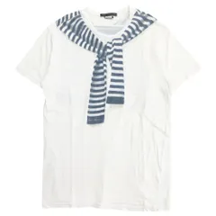 良品 DANIELE ALESSANDRINI ダニエレアレッサンドリー二 肩掛け風 プリント Tシャツ カットソー 半袖 ボーダー サイズL 白 メンズ 古着 中古 USEDのサムネイル