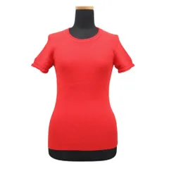 新品同様 PAULE KA ポールカ リブ ニット Tシャツ カットソー 半袖 編み込み サイズS 赤 レッド レディース 古着 中古 USEDのサムネイル