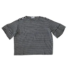 美品 MACKINTOSH LONDON マッキントッシュ ボーダー Tシャツ カットソー 半袖 オーバーサイズ 38 紺 ネイビー 白 レディース 古着 中古 USEDのサムネイル