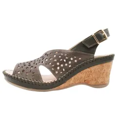 美品 KISCO キスコ カットワークレザー サンダル コルク ウェッジソール シューズ 靴 M/23.0-23.5 カーキブラウン レディース 古着 中古 USEDのサムネイル