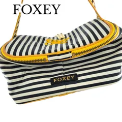 FOXEY フォクシー ショルダーバッグ ポシェット ボーダー柄 蝶々刺繍 チェーン&グログランストラップ ネイビー×アイボリー×イエローのサムネイル