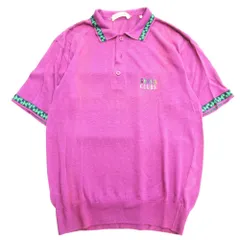 良品 GREEN CLUBS グリーンクラブ リネン ニット ポロシャツ カットソー ロゴ 半袖 4 大きいサイズ パープル系 メンズ 古着 中古 USEDのサムネイル