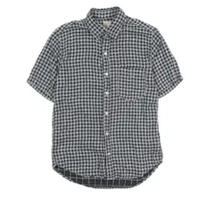 美品 YANUK ヤヌーク チェック柄 半袖シャツ トップス ブラウス カットソー ダブルガーゼ S 黒 ブラック グレー メンズ 古着 中古 USEDのサムネイル