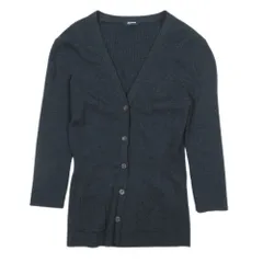 美品 JIL SANDER NAVY ジルサンダー ネイビー リブニット カーディガン Vネック トップス セーター 七分袖 S 紺 ネイビー レディース 古着 中古 USEDのサムネイル