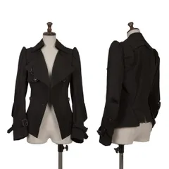 ジュンヤワタナベコムデギャルソンJUNYA WATANABE COMME des GARCONS 裏スカーフ柄ウールトレンチジャケット 黒Sのサムネイル