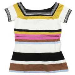 未使用 MARELLA マレーラ ボーダー 半袖 Tシャツ スクエアネック カットソー M マルチカラー ホワイト ブラック ピンク イエロー レディース 古着 中古 USEDのサムネイル