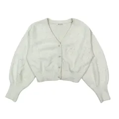 NATURAL BEAUTY BASIC ナチュラルビューティーベーシック 長袖 ニット スパンコール フェザー カーディガン トップス F 白 レディース 古着 中古 USEDのサムネイル