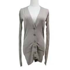 美品 ALESSANDRO DELL ACQUA アレッサンドロデラクア 長袖 Vネック ニット カーディガン ブラウス チュール袖 トップス M グレージュ レディース 古着 中古 USEDのサムネイル