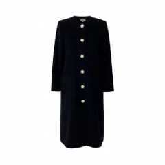 84g15 YVES SAINT LAURENT イヴサンローラン ノーカラー ニットコート ビジューボタン ロングコート サイズL ブラック ウール100％ レディースu02tのサムネイル
