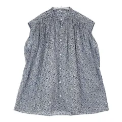 Toujours Pleated Sleeveless Long Shirt リバティ 定価42900円 サイズ1 ノースリーブ ブラウス シャツ ブルー ホワイト レディース トゥジュー【中古】6-0506S◎のサムネイル