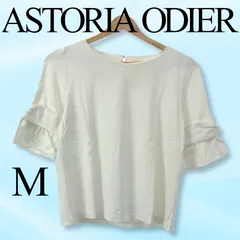 ASTORIA ODIER アストリアオディール Tシャツ トップス カットソー ラウンドカラー 半袖 後ろボタン バックホール 袖フリル きれいめカジュアル レディース ホワイト Mのサムネイル