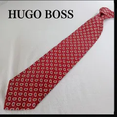 HUGO BOSS ヒューゴボス ネクタイ レッド系 ペイズリー 総柄 おしゃれ ビジネス 冠婚葬祭【カ147】のサムネイル