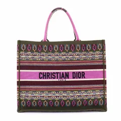 美品 クリスチャン ディオール Christian Dior ブック トート ラージ バッグ キャンバス カーキ マルチカラー ボタニカル柄 90332448のサムネイル