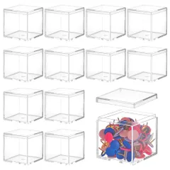BENECREAT アクリルボックス 15個セット 4.5x4.5x4.5cm クリアボックス ディスプレイケース フィギュアケース コレクション 展示用 蓋付き パーツ ビーズ収納 小物入れ 工芸品などにのサムネイル