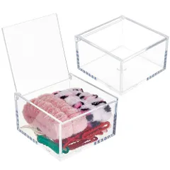 BENECREAT アクリルボックス 2個セット 9.9x9.9x6cm クリアボックス ディスプレイケース フィギュアケース コレクション 展示用 蓋付き パーツ ビーズ収納 小物入れ 工芸品などにのサムネイル