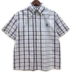 ポールスミススポーツ PAUL SMITH SPORTS ターゲット ロゴ チェック ボタンダウン シャツ 半袖 target logo S/S shirts ライトブルー パープル Mのサムネイル