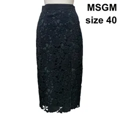 □ エムエスジイエム MSGM タイトスカート ミモレ丈 総レース フロントスリット イタリア製 黒 コットン混 40 L 11号 レディース Z6D110のサムネイル