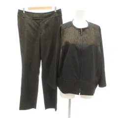 ヒロココシノ HIROKO KOSHINO セットアップ ノーカラージャケット 40 スラックスパンツ 42 ダークブラウン ゴールドカラー ECF007 /TQのサムネイル